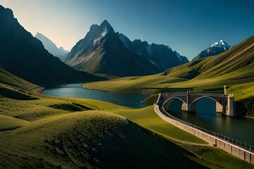 mountain, landscape, nature, sky, mountains, valley, view, alps, snow, lake, travel, summer, clouds, river, green, peak, panorama, cloud, hill, grass, water, alpine, forest, tourism, national park