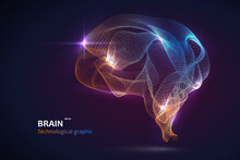 Brain Graphic Made Of Streamlined Particles, Vector Illustration.