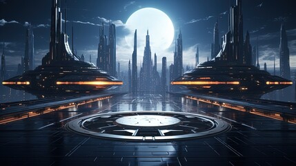 Wall Mural - dark reflections of the future, digital art illustration, generative ai