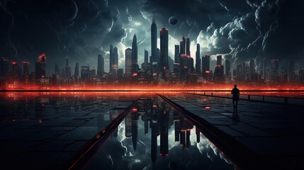 Wall Mural - dark reflections of the future, digital art illustration, generative ai