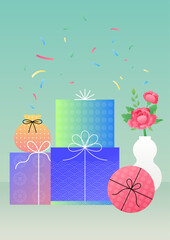 Wall Mural - Gift boxes and a lucky pocket with Korean traditional pattern.