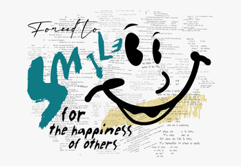 Vector Happy Doodle Smile, simple face funny icon graffiti, have a nice day slogan, Smile slogan print design with happy face emoji, urban Graffiti street art style slogan.