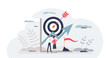 Goal setting for measurable business target achievement tiny person concept, transparent background. Smart strategy and plan for successful objective reaching illustration.