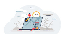 Time Tracking And Effective Working Hours Management Tiny Person Concept, Transparent Background. Productive Software App For Employee Work Efficiency Monitoring Illustration.