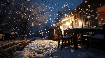 Poster - Heavy snowfall as seen from a home camera reflecting light off of every snowflake in the dark