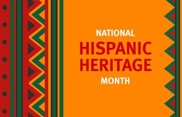 Wall Mural - National hispanic heritage month banner with ornament pattern. Hispanic heritage month celebration flyer or poster, Latin America ethnic holiday vector background with mexican embroidery ornament