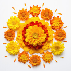 Wall Mural - Flower Rangoli for Diwali festival made using Marigold or Zendu flowers