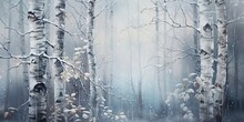 illustration of a frosty morning in a birch forest, generative AI