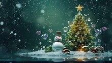 Christmas Decoration And Celebration With Snowman And Gift Box Background. Seamless Looping Time-lapse Virtual Video Animation Background.