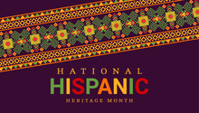 National Hispanic Heritage Month Festival Banner With Ethnic Ornament. Hispanic Culture Carnival Background, Mexican Ethnic Festival Vector Poster Or Banner With Aztec Traditional Ethnic Ornament