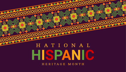 Wall Mural - National hispanic heritage month festival banner with ethnic ornament. Hispanic culture carnival background, Mexican ethnic festival vector poster or banner with Aztec traditional ethnic ornament