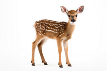 Cute Spotted Baby Deer On A White Background