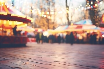 Vintage Blured defocused Festival Event night and Blur starfield Bokeh abstract Background. Christmas market. Generative ai