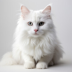 Wall Mural - a white angora cat on a white background