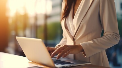 Poster - Busy professionals using laptops in office environment