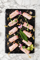 Canvas Print - stuffed ham rolls on Christmas table