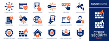 Cyber Security Icon Set. Collection Of Safe, Privacy, Data Protection, Surveillance Camera And More. Vector Illustration. Easily Changes To Any Color.