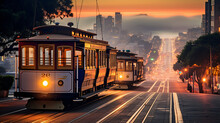 San Francisco Cable Cars At Twilight California