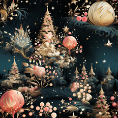 Wall Mural - Enchanted Christmas trees Seamless background