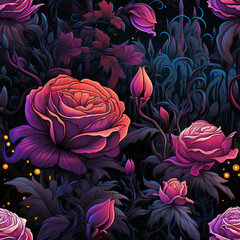 Poster - Halloween Vintage Dark Roses Seamless background