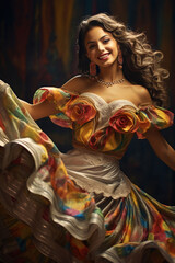 Wall Mural - Dancing girl in Mexican traditional clothing