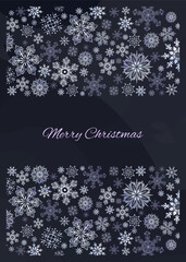 Wall Mural - Merry Christmas and New Year brochure cover. Xmas luxury banner design with white snowflakes decorative borders on blue backgrounds. Illustration for flyer, poster or greeting card