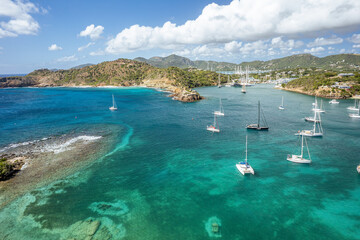 Wall Mural - The drone aerial view of Fort Berkeley, English harbor and Nelson's dockyard national park in Antigua Island. 