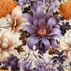 Poster - Lilies Vintage Seamless Background,pattern