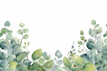  Watercolor Green Floral Banner With  Branches Isolated On White Background, Copy Space , Generative AI