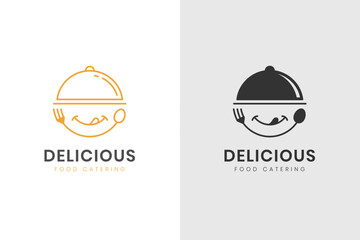 Delicious food logo icon with yummy face and smile vector element design for catering, restaurant, kitchen food logo template