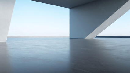 Poster - 3d render of abstract modern architecture with empty concrete floor, car presentation background.