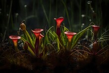 Carnivorous Pitcher Plants Capturing Insects In A Bog