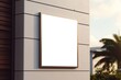 Modern white facade sign logo mockup and no logo perspective view. Generative AI.
