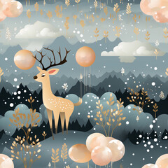 Sticker - christmas seamless pattern with deer