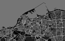 Tripoli Map. Detailed Black Map Of Tripoli City Poster With Roads. Cityscape Urban Vector. Cityscape Poster Metropolitan Aria View.