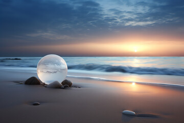 Wall Mural - as dusk sets in, a moonstone on a tranquil beach begins to glow faintly, echoing the serenity of nat