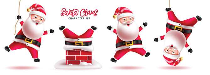 Wall Mural - santa claus characters vector set design. christmas santa claus character in jumping, rope swinging 