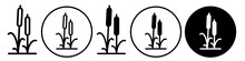 Cattail Icon. Symbol Of Pond Side Reed Marsh Growing Plant. Flat Vector Set Of Lake Or River Water Side Wild Swamp Grass In Outline Style