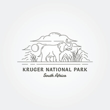 Vector Of Line Art Kruger National Park Logo Design, Elephant On Kruger National Park Label Design