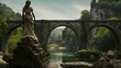bridge from Roman times with a goddess standing on it.