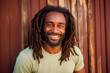 © Enrique - Attractive african man with long hair smiling on bright background, smiling portrait. with casual clothes, carefree, cheerful. created with AI