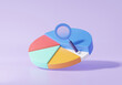 Minimal cartoon search bar chart icon proportion data analytics optimization growth statistics finance graph business development concept on purple background. 3d rendering illustration