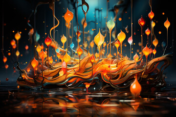 Fototapete - An abstract image of musical notes floating in the air, creating a sense of harmony and rhythm. Generative AI technology.