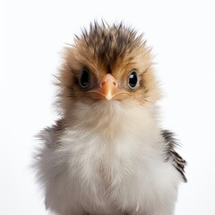 a cute baby Bird face camera with white background