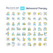 2D editable multicolor big line icons set representing behavioral therapy, isolated vector, linear illustration.