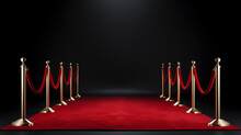 Red Carpet And Golden Barrier Isolated On Black Background