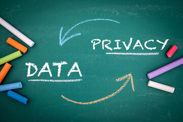 Wall Mural - DATA PRIVACY Concept. Colored pieces of chalk on a green chalkboard background