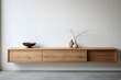 Wooden sideboard on white wall minimalist interior design
