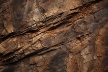 Brown Rock Texture With Cracks. Rough Mountain Surface.
