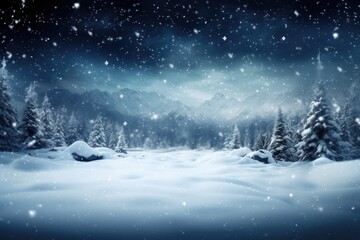 Wall Mural - Christmas background with a snowy landscape.
